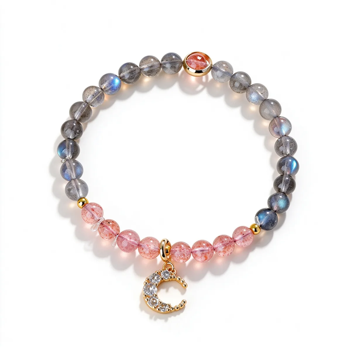 Labradorite Strawberry Quartz Moon Pendant Bracelet