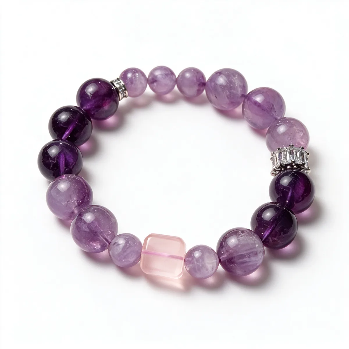 Rose Quartz Sugar Cube Nine Purple Fire Bracelet