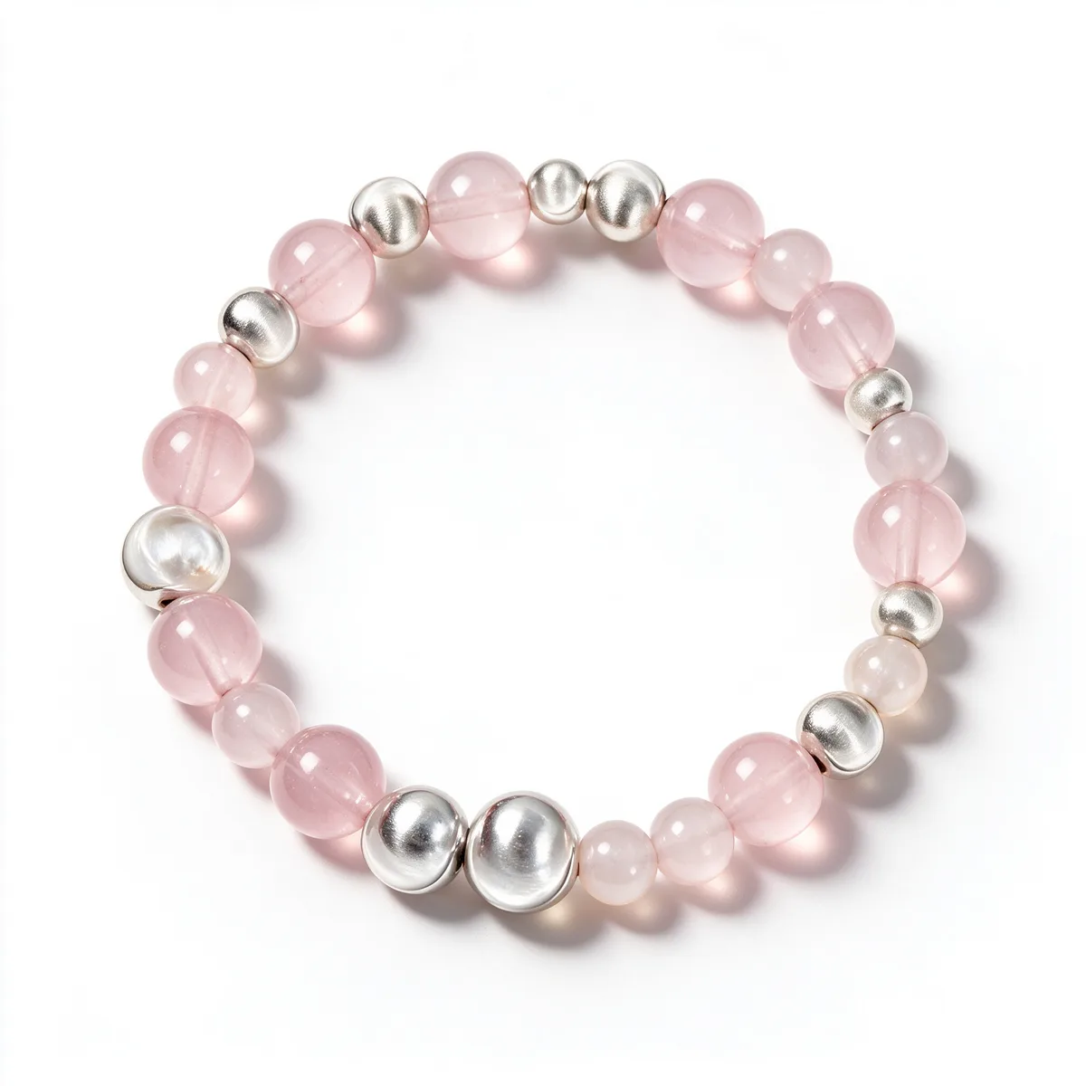 Sakura Falling Rose Quartz Silver Cat's Eye Bracelet