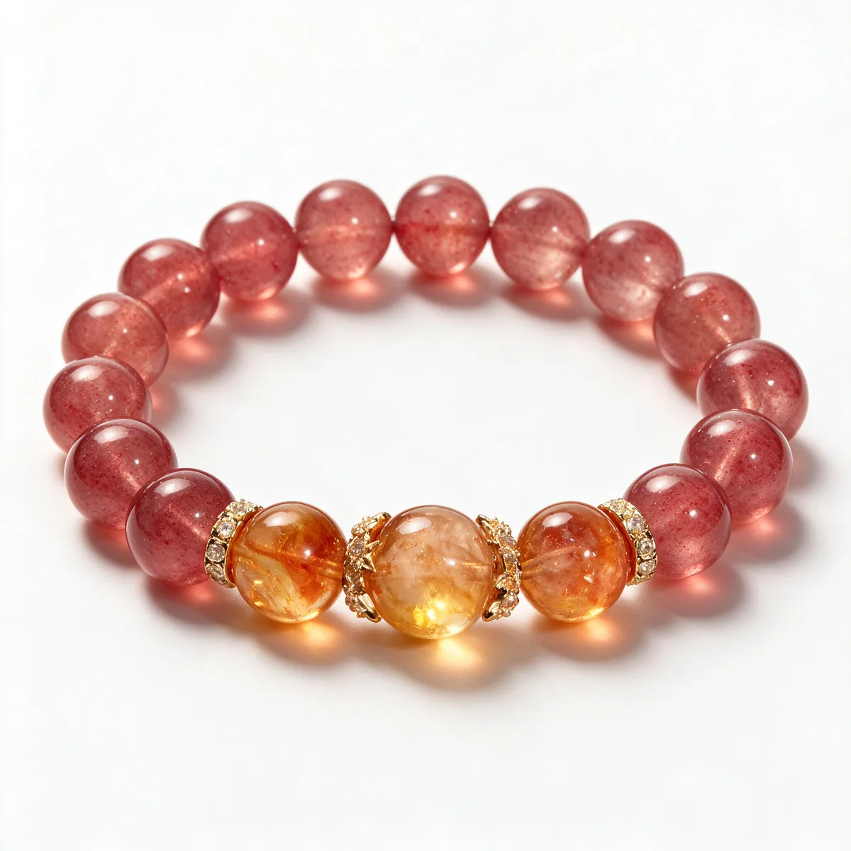 Crimson Greeting Strawberry Quartz Yellow Crystal Bracelet 10mm