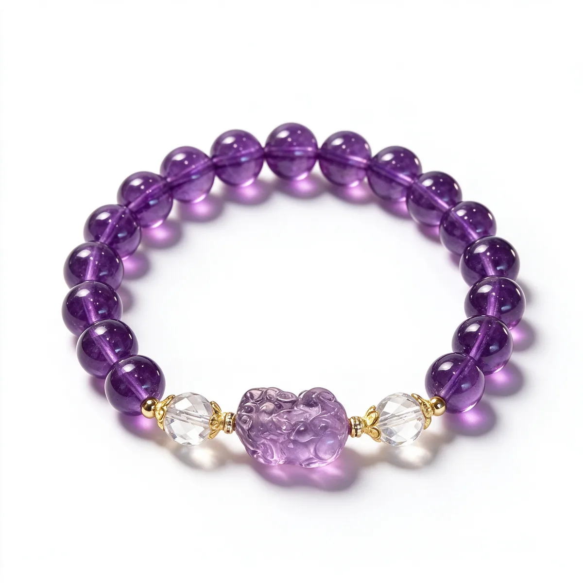Amethyst Pi Xiu Faceted Clear Quartz Bracelet 8mm