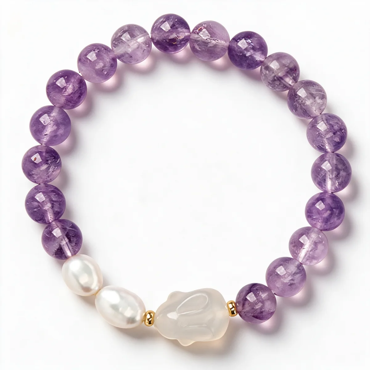 Lavender Amethyst Jade Rabbit Bracelet