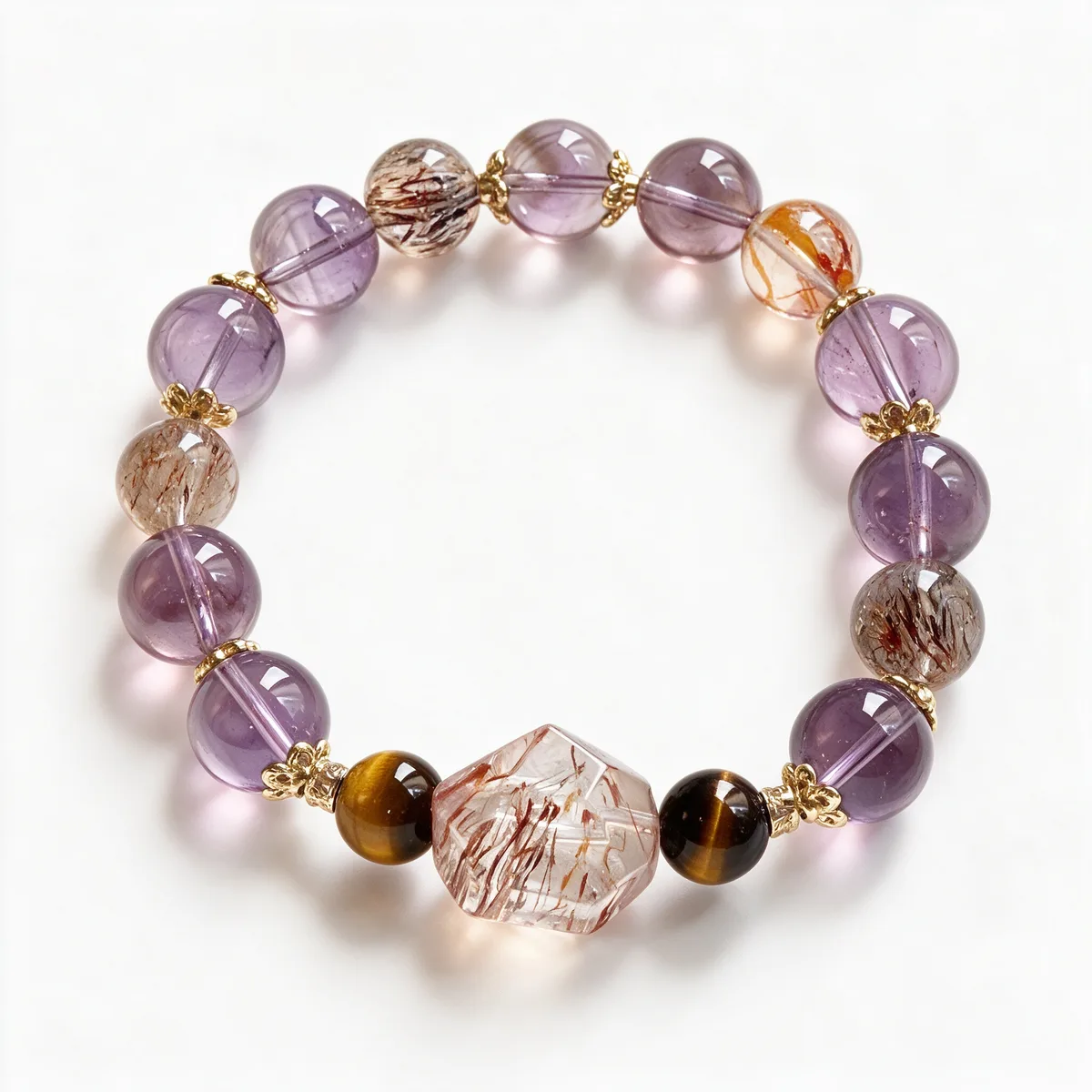 Purple Tower Super Seven Tiger's Eye Bracelet 9 10mm